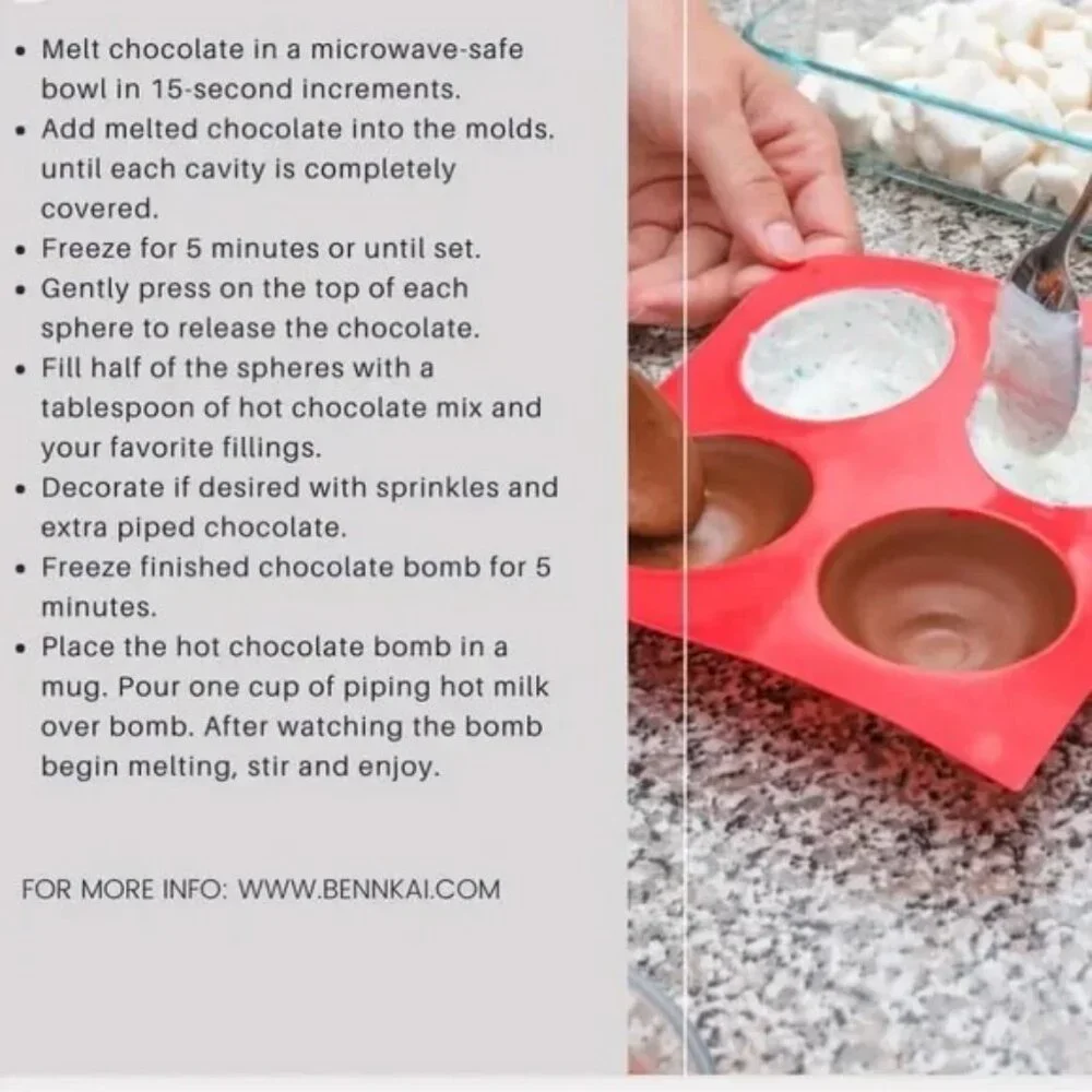 Bennkai Mold Hot Chocolate Bomb Maker Modern Bliss Silicone 2in Sphere Swirl NIB